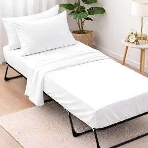 Cottington Lane 4 Piece Cot Sheets Set 25" X 75" with 6 Inch Deep Pocket White Solid, 100% Egyptian Cotton Cot Sheets, Perfect for Narrow Twin, Camp Bunk,Trifold Mattress, Guest Bed Replacement