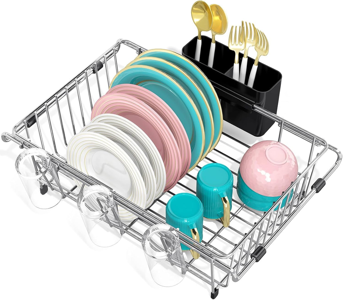 Dish Drying Rack in Sink,Expandable Dish Rack Over the Sink,Stainless Steel