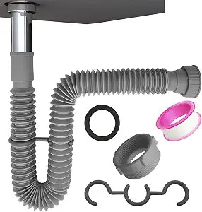 Flexible Expandable Bathroom P Trap, 1 1/4 to 1 1/2 Sink Drain Adapter Included, Wash Basin Rubber Tips Sink Drain Pipe, Universal Extension Tube for Kitchen Bathroom Sink Sewer Drain