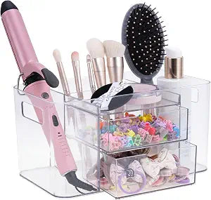 Hair Accessories Organizer for Girls, 2 Drawers & 3 Slots, Clear