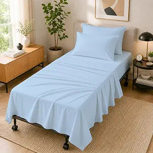 Cottingon 4 PC Cot Sheet Set 30"X75", Egyptian Cotton, Light Blue