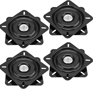HOZEON 4 Pcs 6.25 Inch Bar Stool Swivel Plate Replacement, Square Seat Swivel Base, Heavy Duty 360 Swivel Mechanism for Furniture, Boat Seat, Black