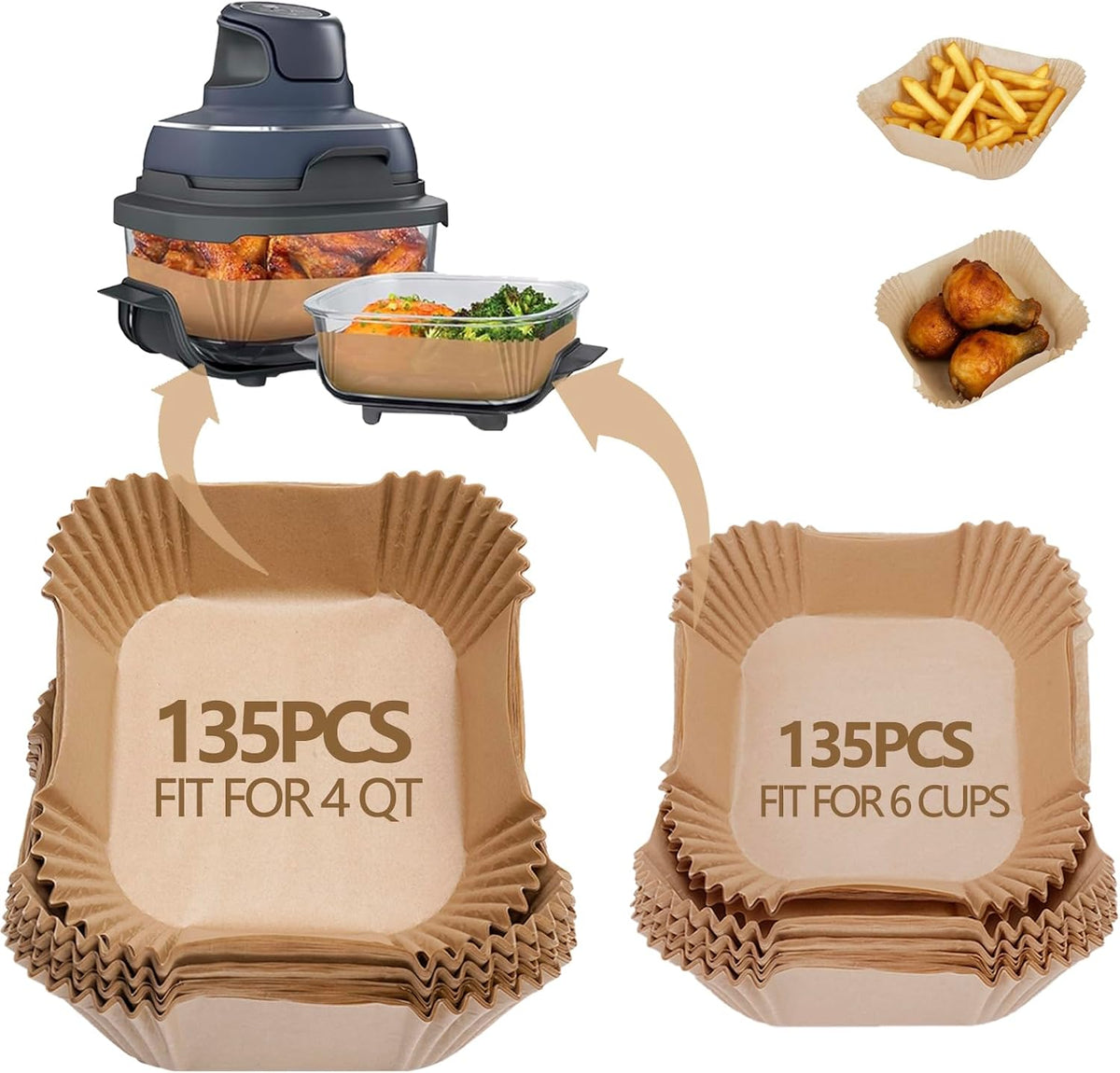 Air Fryer Liners for Ninja Crispi, 270PCS Disposable Paper Liners for Ninja Crispi 4-in-1 Portable Glass Air Fryer Cooking System, Parchment Paper Containers