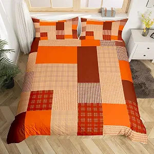 jejeloiu Plaid Duvet Cover Patchwork Bedding Set King Size 3Pcs