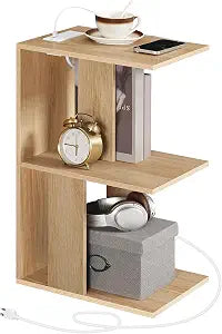 MAHANCRIS End Table with Charging Station, C-Shaped Small Side Table