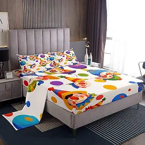 Erosebridal Cartoon Clown Sheet Sets Funny Circus Sheets for Kids Boys Girls, Rainbow Polka Dots Bedding Queen Size Colorful Balloon Bed Sheets Set, Enjoyment Entertainment Theme Fitted Sheet