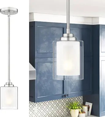 TENGXIN Brushed Nickel Pendant Lights Kitchen Island, Dual Glass Shade