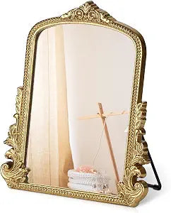 Vintage Makeup Mirror, 12"x 9.8" Gold Vanity Desk Antique Tabletop Mirror
