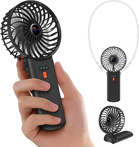 Portable Handheld Fan with Neck Lanyard, Black