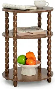 3-Tier Oval Side Table, Small End Table with Solid Wood Spindle Legs Brown