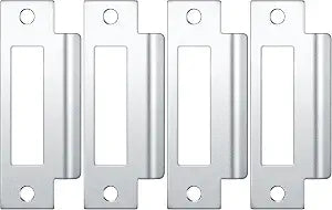 Tandefio 4 Pcs 4-7/8" Mortise Lock Strike Plate Universal Door Strike Plate T Deadbolt Door Backplate Iron with Brushed Zinc Finish (Silver)