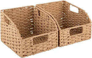 OIAHOMY Pantry Baskets for Organizing,Wicker Storage Bins,2 Pack-Natural