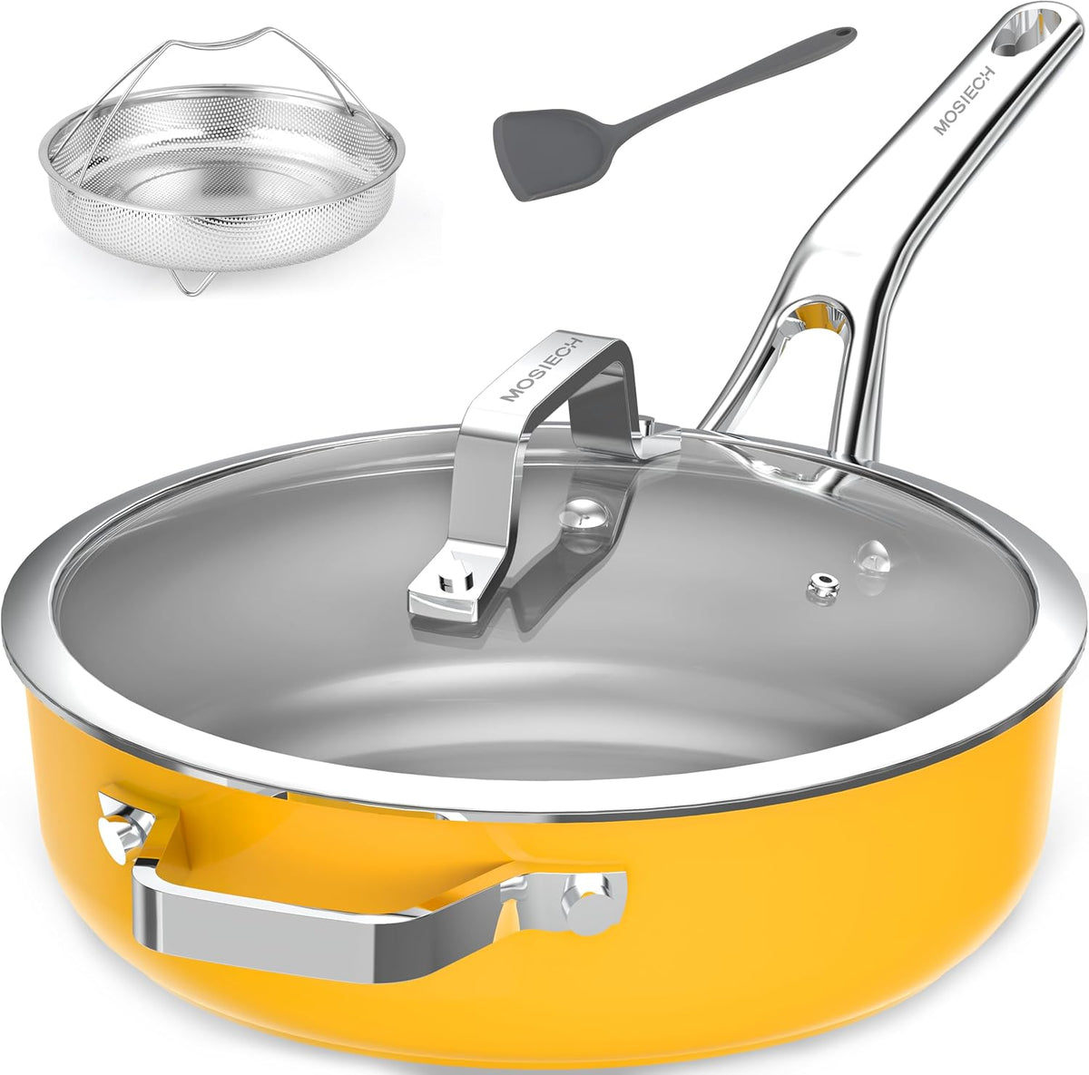 4QT Nonstick Deep Saute Pan Lid Yellow Thanksgiving Ceramic Skillet