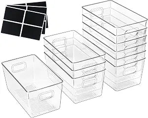 ZEXALOR 10 PACK Clear Storage Bins Clear Storage Containers for Kitchen Pantry Organization, Organizing Bins with Built in Handles, Cabinet Organizers