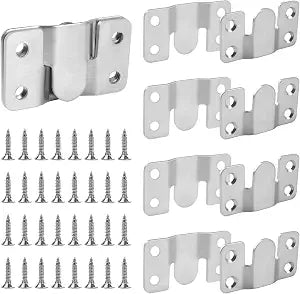 4 Pairs Stainless Steel Flush Mount Bracket, Interlocking Heavy Duty Photo Frame Hook, Interlocking Furniture Connector for Hanging Headboards Large Picture Display Wall Mount Hardware