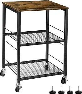 ETELI Side Table Small with Wheels Industrial Night Stand Storage Shelf 3 Tier Wood End Table with Metal Frame for Small Space Living Room Bedroom Kitchen Office