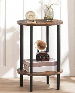 CHOEZON Round Side Table, 2-Tier End Table, Small Round Nightstand with Sturdy Metal Tube, Industrial Circular Coffee Table, for Living Room, Bedroom, Rustic Brown and Black TBZ01BF