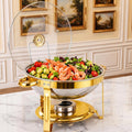 1 Pack 6QT Round Gold Stainless Steel Chafing Dish Set with Clear Glass Lid, Buffet Server Warmer for Parties, Weddings, Christmas, Home Gathering & Catering Supplies