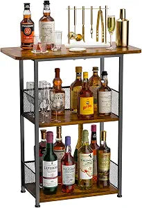 Floor Standing Freestanding Whiskey Rack: 3 Tier Wine Rack ,Mini Bar Cart