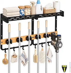 CONNOO Broom Holder Wall Mount with Shelf, Vacuum Organizer