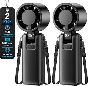 2 Pack Portable Mini Handheld Fan, 199-Level Stepless Speed,Black