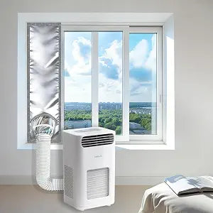 420D High Density Portable AC Window Seal Kit, Claw-Proof Pet Friendly Fabric, 100% Blackout Silver Coated Heat Reflection Shield, Adjustable up to 70" for Sliding Doors & Windows