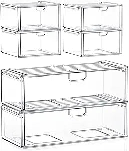 caktraie 6-Pack Acrylic Stackable Storage Drawers for Vanity, Desk, Bath
