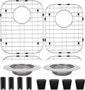 2Pack 304 Stainless Steel Sink Protector for Double Kitchen Sink Rear Drain,(13"x16"& 11"x 8.6") Metal Sink Grid SinkGrate Sink Rack for Bottom of KitchenSink w/SinkStrainers Rubber feet