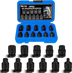 11PCS 3/8" Drive Impact Bits Sockets Set, SAE Pipe Plug Socket Set