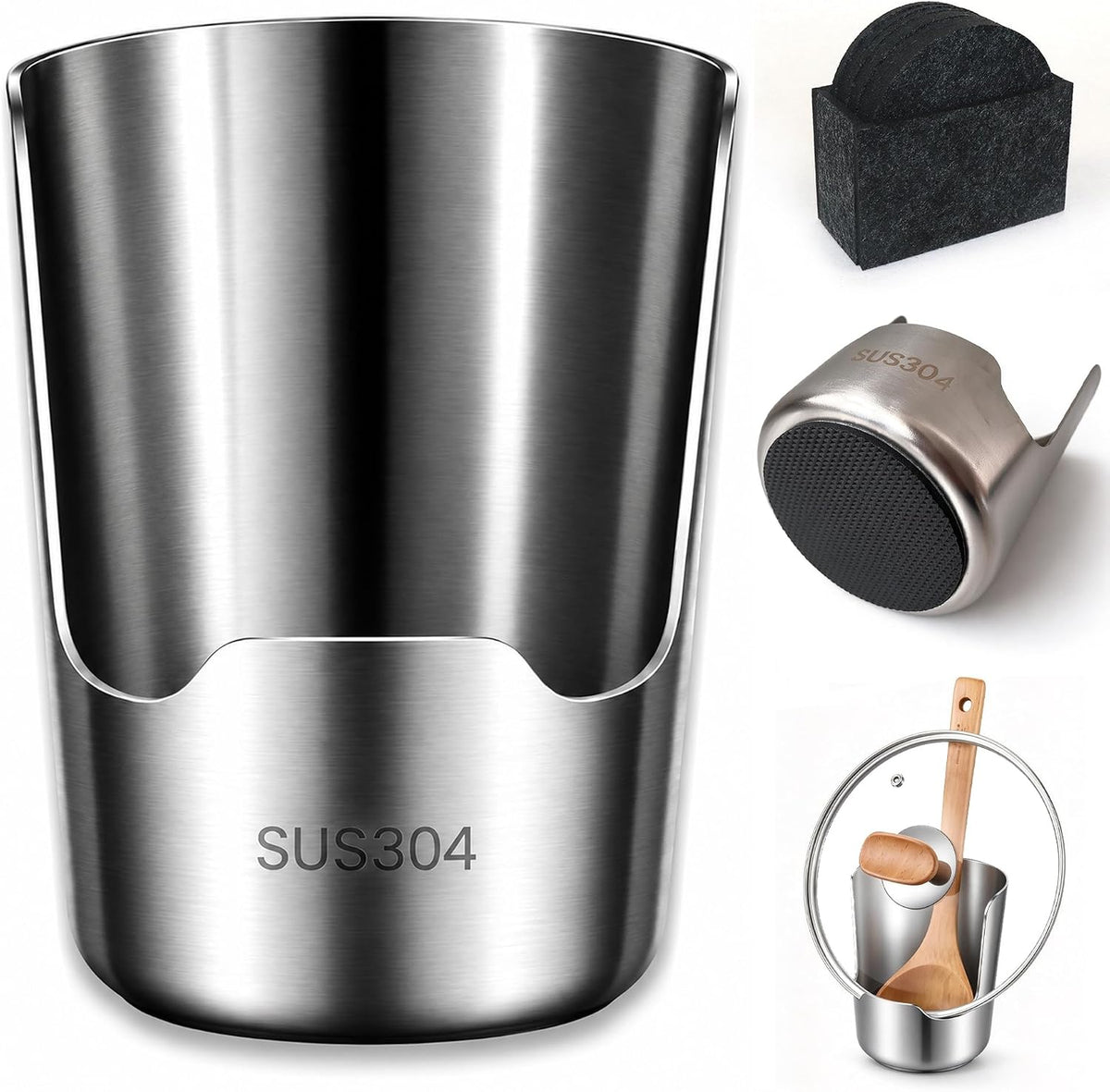 Thickened Stainless Steel Utensil Organizer, Pot Lid & Spoon Rest