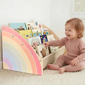 Toddler Bookshelf 4 Tier Solid Wood Montessori Nursery Book Organizer Kids
