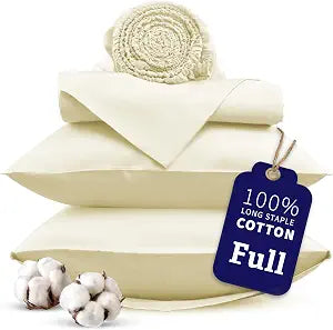4 Piece Sheet Set 100% Long-Staple Cotton Queen Sheet Set Luxurious Sateen, Soft Breathable and Durable All Season Hotel Luxury 16-Inch Deep Pockets with Envelope Pillowcases ��� Ivory