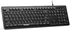 TECKNET Wired Keyboard, Silent Typing, Full-Size Layout, Black