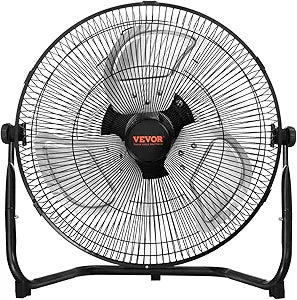VEVOR Floor Fan, 3 Speeds High Velocity Heavy Duty 14 Inch Industrial Fan, 2560 CFM 360 Adjustable Tilt 19.69 ft/sec Airflow Large Metal Fan, for Home, Gym, Office, Garage, Commercial Shop & Bedroom
