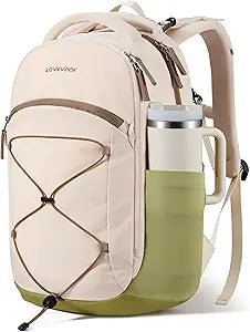 LOVEVOOK Everyday Laptop Backpack for Women & Men With Tumbler Holder,18 Inch Classic Travel Work College Teacher Carry on Backpack Purse,Waterproof Computer laptop Bag Hiking Backpack,Beige-Green