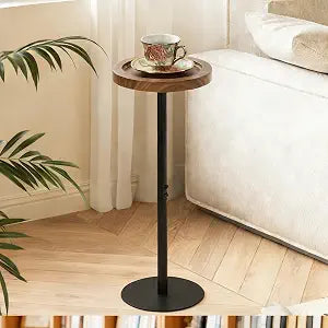YYW Drink Table, 7.87" Round Side Table, Small Pedestal Side Table, Circle End Table with Metal Base, Martini Tables for Small Spaces, Living Room, Bedroom (Walnut Brown)