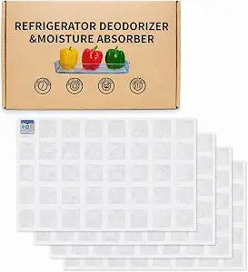 Rechargeable Refrigerator Deodorizer, Unscented Fridge Deodorizer & Moisture Absorber, Odor Eliminator for Fridge & Freezer, Long-Lasting Cut-to-Fit Fridge Shelf Liner (11.819.3 in, 4 Pack)
