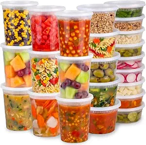 JoyServe 24 Sets Deli Containers with Lids  8oz, 16oz & 32oz  Leak Proof, Microwaveable, Dishwasher & Freezer Safe  Plastic Food Storage & Soup Containers