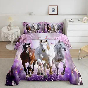 Feelyou Kids Boys Girls Cherry Blossom Horse Comforter Set - Twin Size