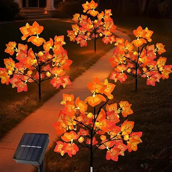 Lmtocs 4 Packs Solar Fall Thanksgiving Decorations Outdoor, 80LED Maple Leaf Pumpkin Fall Lights for Outdoor Fall Decorations, Waterproof Thanksgiving Lights for Yard, Pathway Harvest Decor