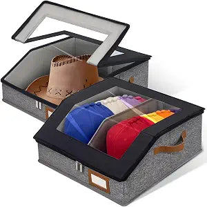 2 Pack Large Hat Storage for Baseball Caps Stackable Cowboy Organizer Box