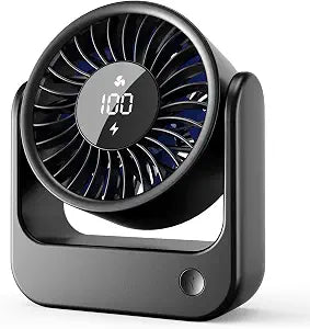 Rechargeable Desk Fan, Small Quiet Table Fan, LED Display, 360 Rotation
