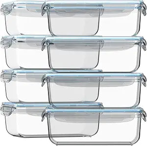 Razab 16 Pc (Set of 8) 30 Oz Glass Meal Prep Containers with Lids, Airtight Large Glass Food Storage Containers, Reusable Leak Proof BPA Free, Freezer to Oven and Dishwasher Safe