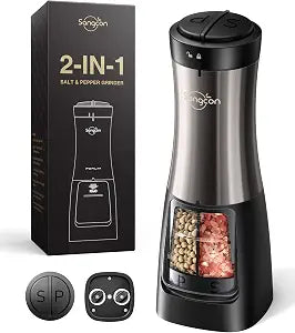 Sangcon 2-in-1 Automatic Electric Salt and Pepper Grinder with LED Light