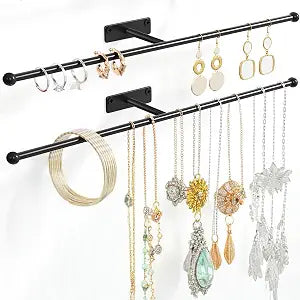 Wall Hanging Jewelry Organizer 12.6", Screw Included, Black 2-Pack