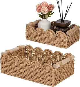 CubesLand Scalloped Toilet Paper Storage Basket for Over Toilet Shelves