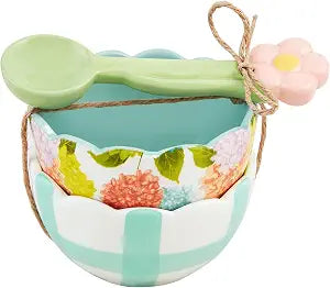 Mud Pie Blue Floral Fruit Tid Bit; bowl 2" x 3" dia | spoon 4 1/4"