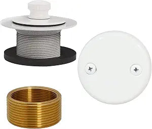 Westbrass D94K-50 Twist & Close Bathtub Drain Stopper with 2-Hole Faceplate and Adapter Bushing, Powder Coat White