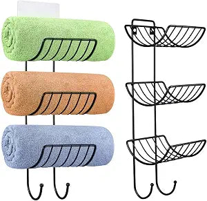 Towel Racks for Bathroom Wall Mounted, Adhesive Hand Towel Holder, Black