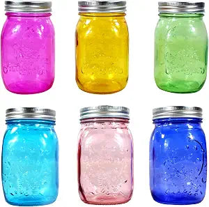 COOKWIN Colored Mason Jars 16oz Set of 6, Glass Canning Jars with Lids